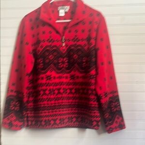 Cardigan 1/2zipperChristmas design Red and Black Patterned